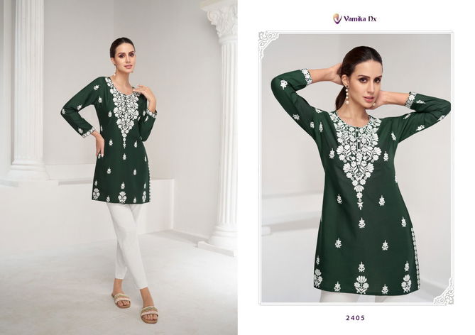 Ruhana By Vamika Nx Rayon Designer Tunic Short Kurtis Wholesale Shop In Surat